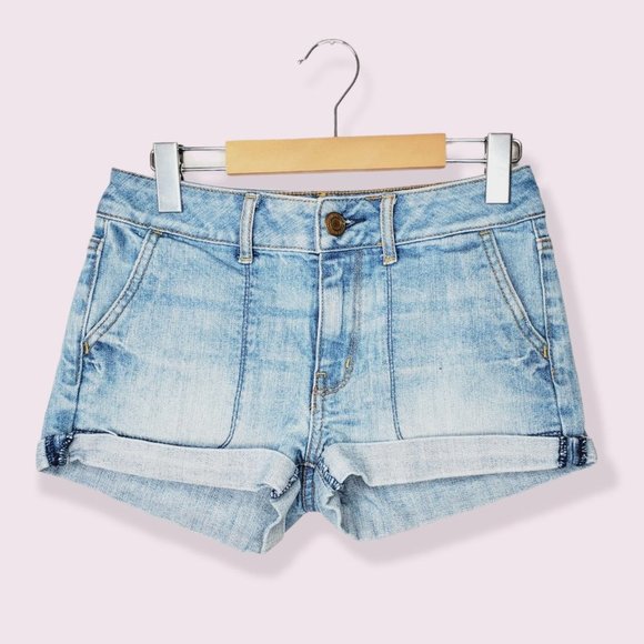American Eagle Outfitters Pants - AMERICAN EAGLE Light Wash Blue Cuffed Summer Denim Shorts